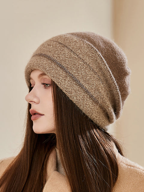 Gorro de punto cálido con bloques de colores para invierno para mujer