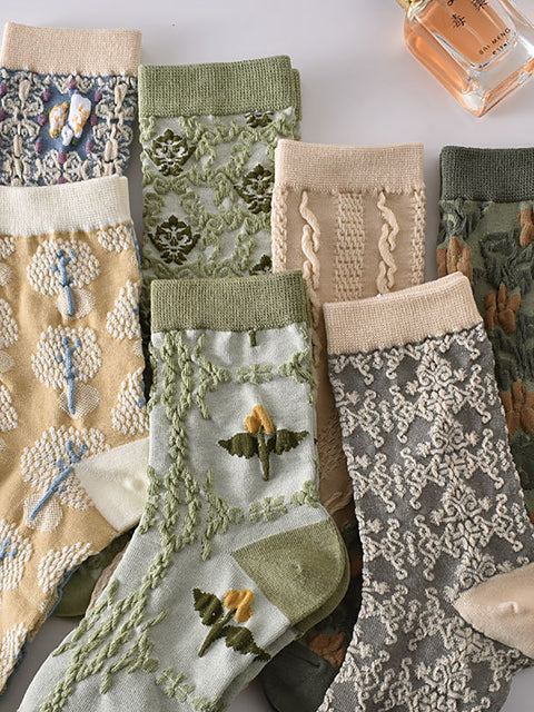 7 parejas de calcetines Jacquard Women Vintage