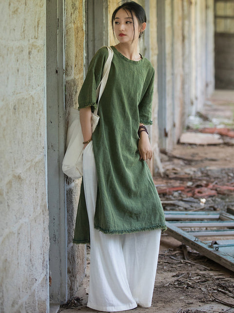 Vestido con dobladillo dividido y borlas vintage de verano para mujer