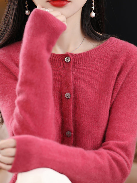 Women Winter Wool Solid Cardigan Sweater