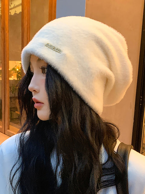 Gorro de punto suave y cálido de felpa para mujer para invierno