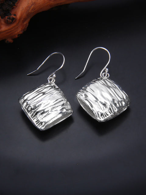 Pendientes de textura irregular cuadrados de plata S925 informales para mujer