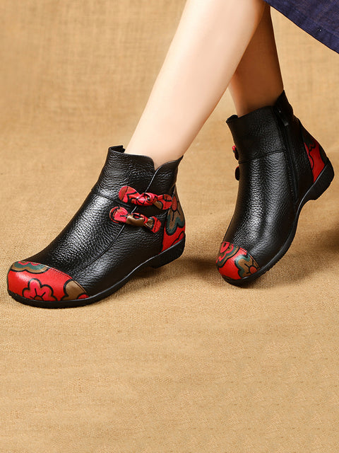 Women Retro Winter Leather Spliced Ankle Boots