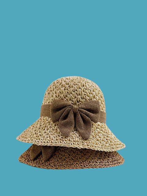 Sombrero para el sol de punto de paja con lazo artístico de verano para mujer