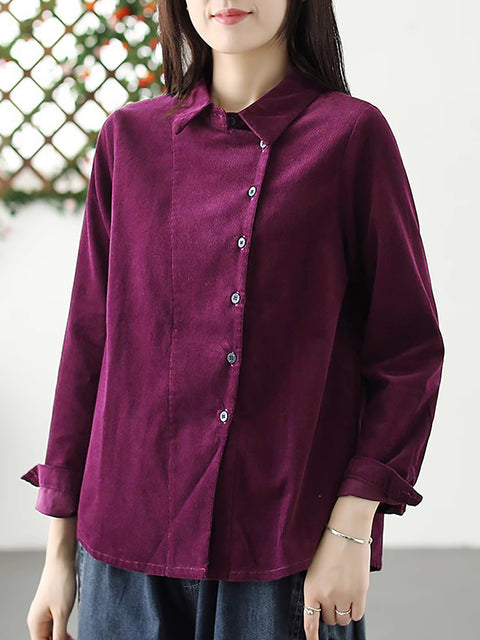 Camisa tipo cárdigan Croduroy liso de otoño para mujer de talla grande