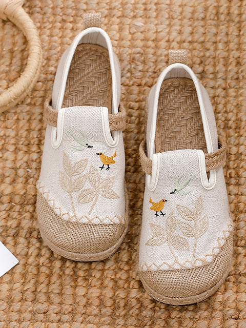 Women Ethnic Flower Embroidery Linen Cotton Shoes