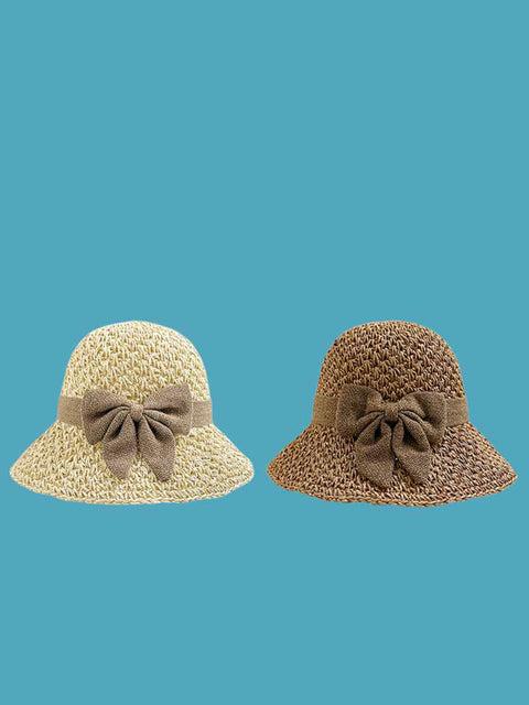 Sombrero para el sol de punto de paja con lazo artístico de verano para mujer