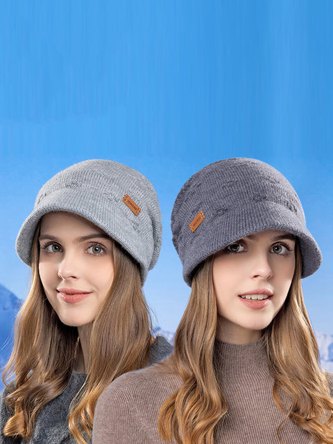 Gorro de punto liso cálido de invierno para mujer