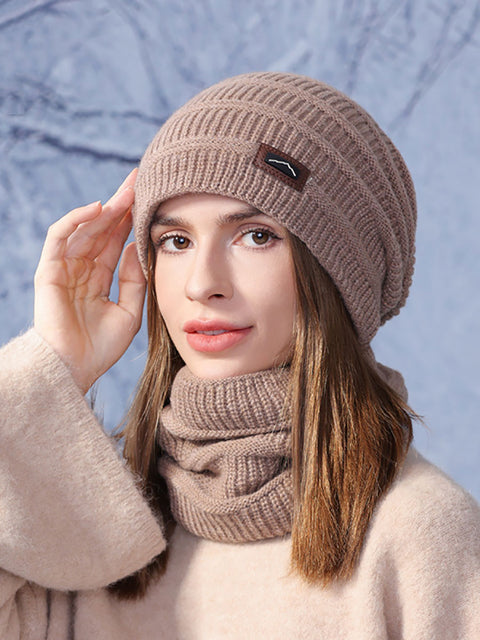 Gorro y bufanda de punto con forro polar, resistentes al viento y cálidos para el invierno