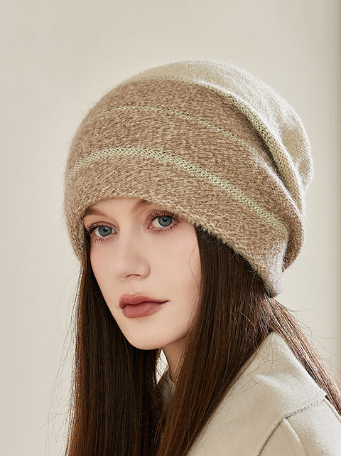 Gorro de punto cálido con bloques de colores para invierno para mujer