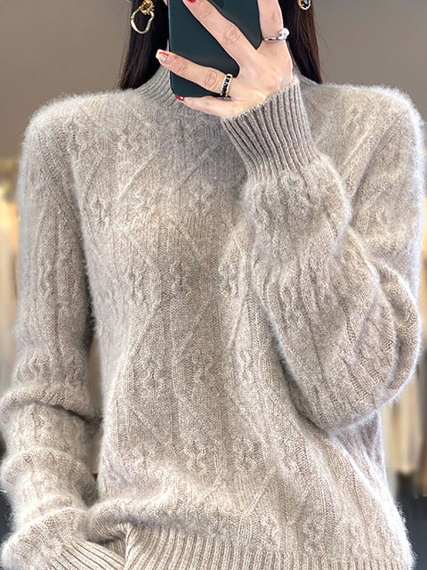 Women Autumn Half Turtleneck Wool Twist Knit Sweater