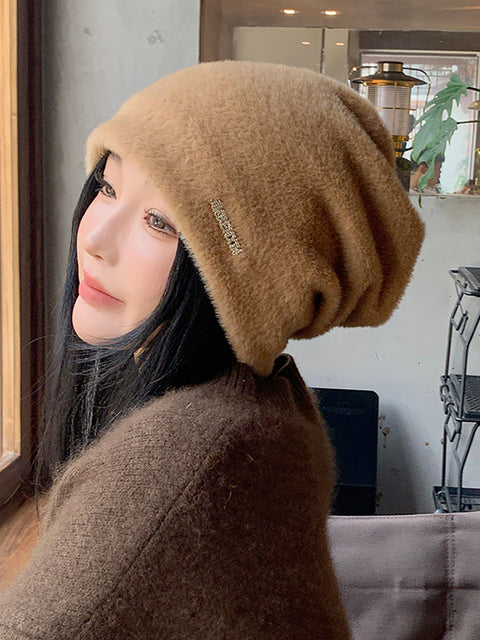 Gorro de punto suave y cálido de felpa para mujer para invierno