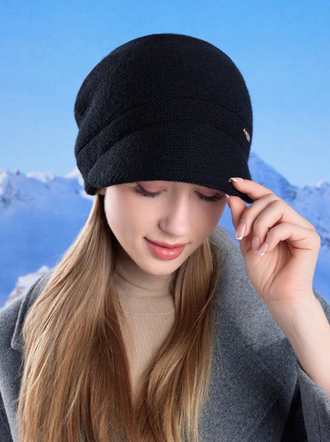 Gorro de punto cálido y liso de invierno para mujer