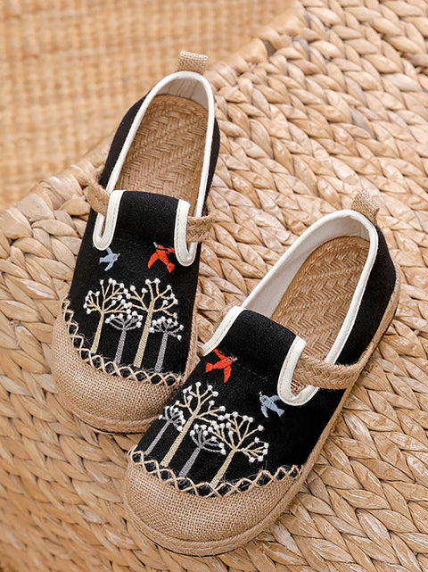 Women Summer Flower Embroidery Linen Cotton Shoes