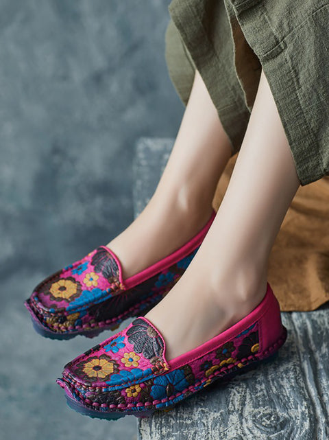 Zapatos planos suaves de cuero con flores de verano para mujer