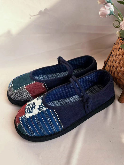 Zapatos de algodón empalmados con parche étnico de verano para mujer