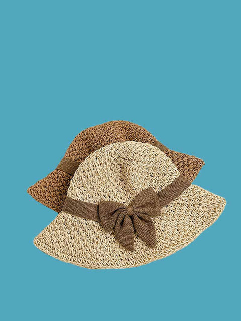 Sombrero para el sol de punto de paja con lazo artístico de verano para mujer