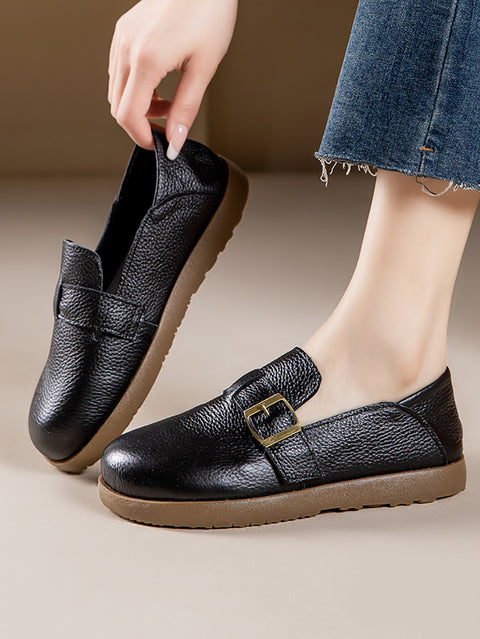 Zapatos planos casuales de cuero genuino suave para mujer