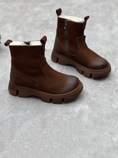 Botas de invierno con forro polar de cuero liso para mujer