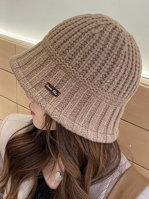 Gorro cálido con parche tejido a la moda de color puro de invierno