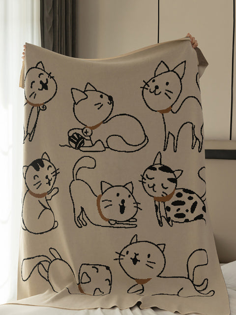 Cat Prints 100% Cotton Children Four Summer Nap Blanket