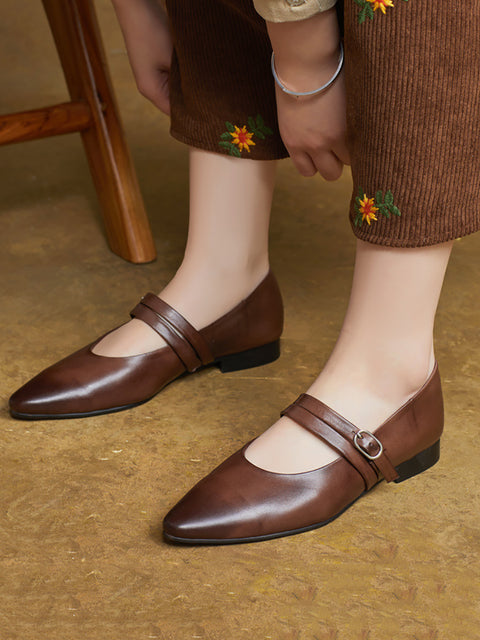 Zapatos de mujer de piel auténtica suave y puntiaguda para primavera