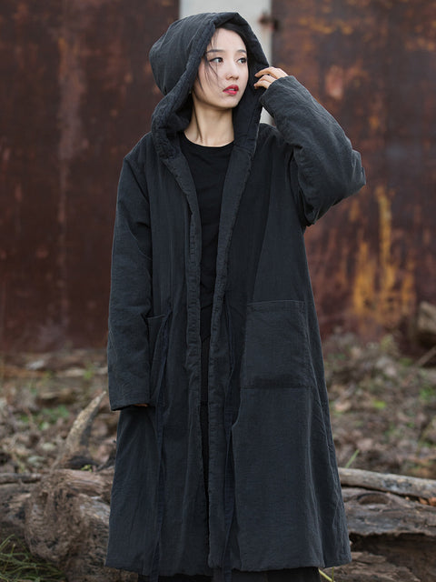 Women Winter Solid Padded Hooded Coat