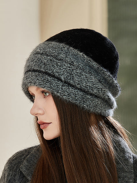 Gorro de punto cálido con bloques de colores para invierno para mujer