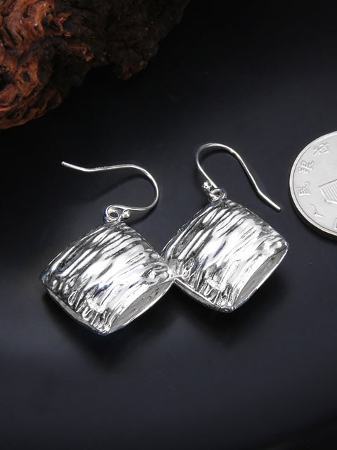 Pendientes de textura irregular cuadrados de plata S925 informales para mujer