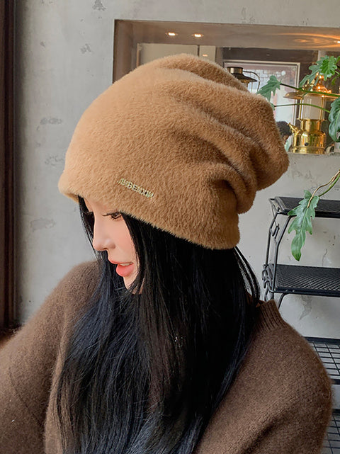 Gorro de punto suave y cálido de felpa para mujer para invierno