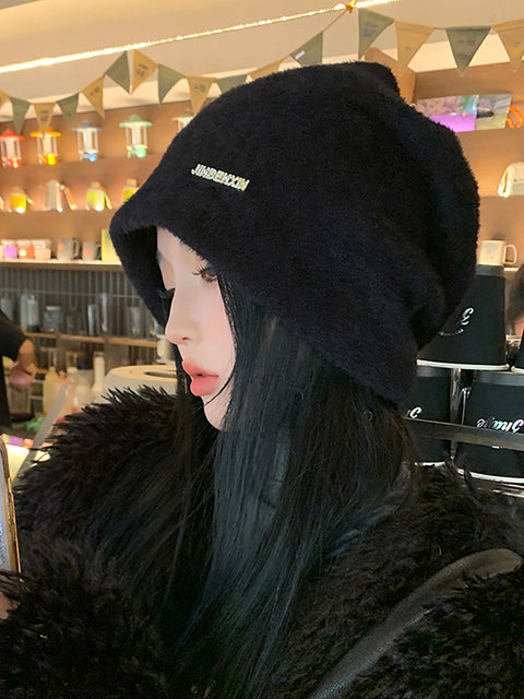 Gorro de punto suave y cálido de felpa para mujer para invierno