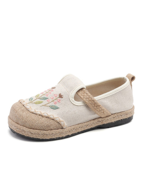 Zapatos planos de lino y algodón con bordado de flores étnicas para mujer