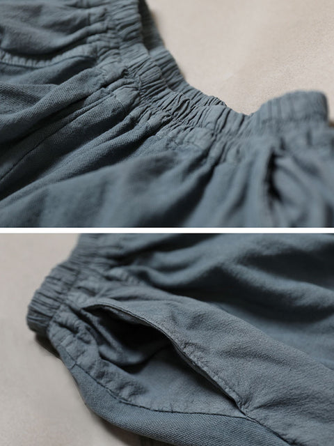 Women Vintage Spring Spliced Loose Cotton Linen Pants