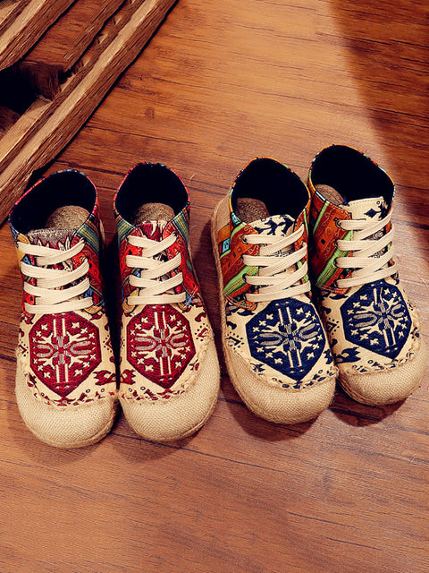 Women Ethnic Spliced Linen Embroidery Shoes