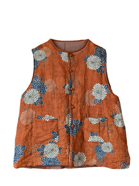 Women Ethnic Floral Padded Vest Coat