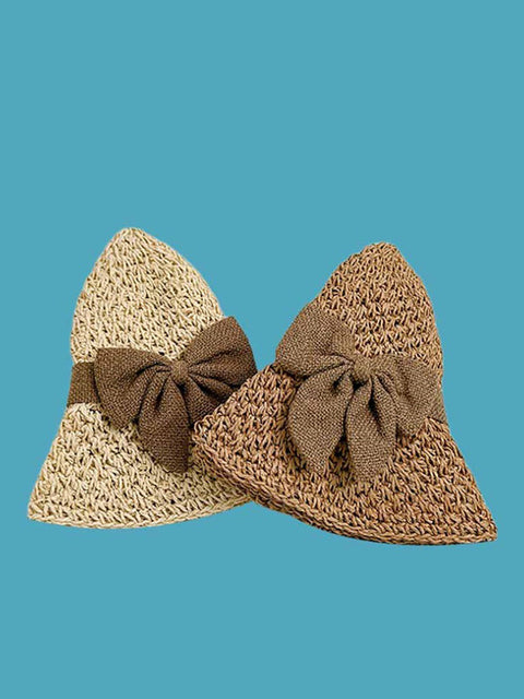 Sombrero para el sol de punto de paja con lazo artístico de verano para mujer