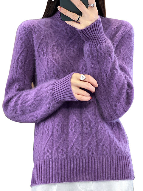 Women Autumn Half Turtleneck Wool Twist Knit Sweater