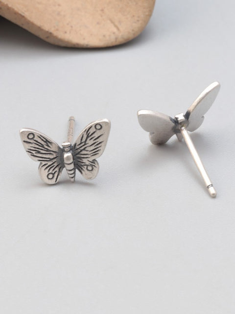 Pendientes vintage de mariposa y flor plateada S925