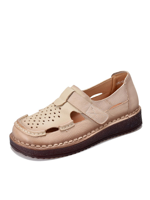 Women Summer Genuine Leather Breathable Hollow Shoes