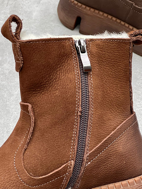 Botas de invierno con forro polar de cuero liso para mujer