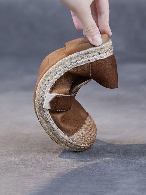 Zapatos planos de verano para mujer con tejido de lino y cuero