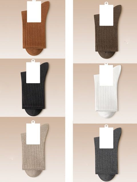 6 pares de calcetines de algodón lisos de invierno para mujer