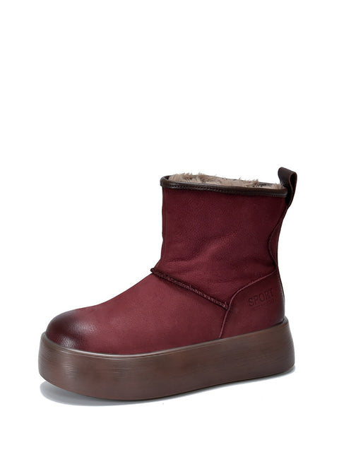 Women Winter Genuine Leather Fleece-lined Platform Boots