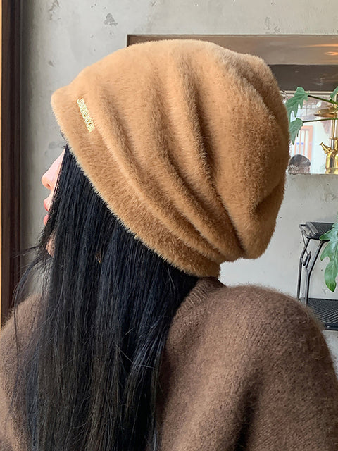 Gorro de punto suave y cálido de felpa para mujer para invierno