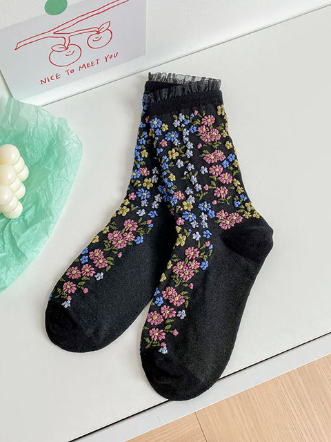 5 parejas de calcetines de encaje floral vintage