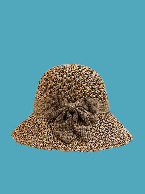 Sombrero para el sol de punto de paja con lazo artístico de verano para mujer