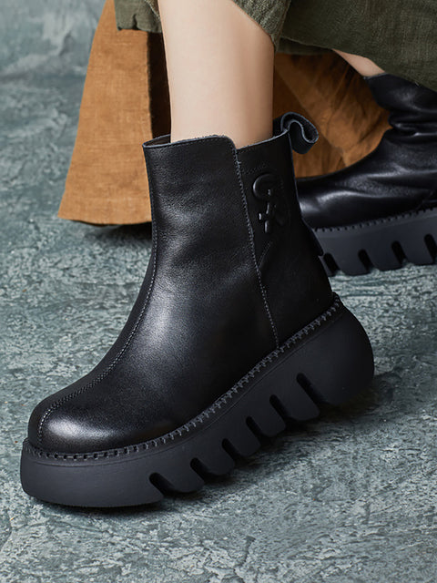 Botas de plataforma de cuero genuino retro para mujer