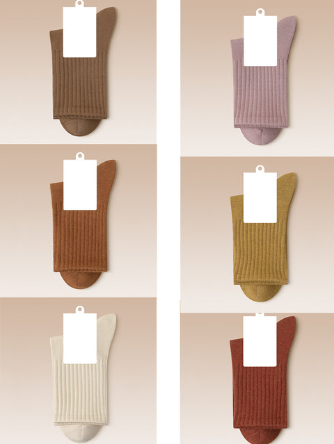 6 pares de calcetines de algodón lisos de invierno para mujer