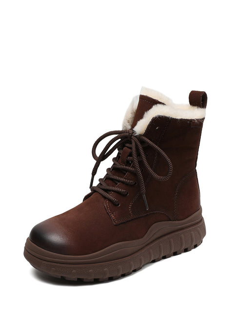 Botines vintage de piel con forro polar para mujer para invierno