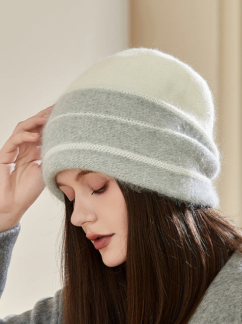 Gorro de punto cálido con bloques de colores para invierno para mujer